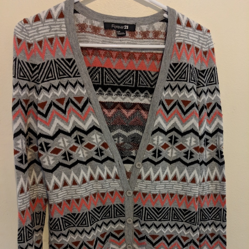 Forever 21 button cardigan long aztec print